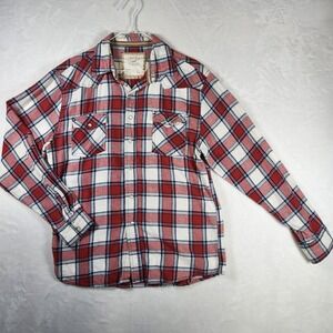 Ditch Plains Men's XL Pearl Snap Flannel Shirt Red Plaid‎ Western Cowboy LS